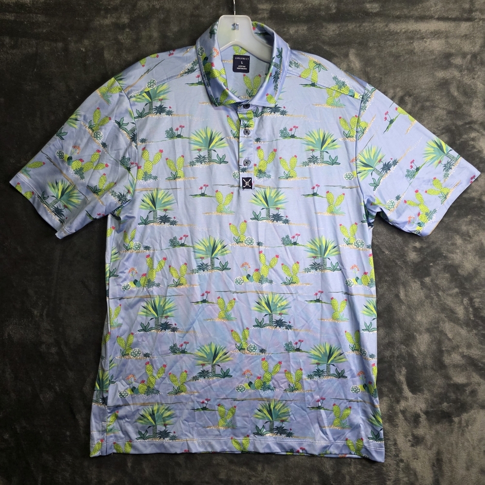 Con.Struct Men`s L Quick Dry Performance Stretch Golf Polo Shirt Cactus  Print